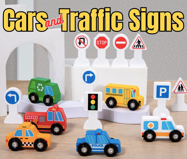 Wooden Cars & Traffic Signs