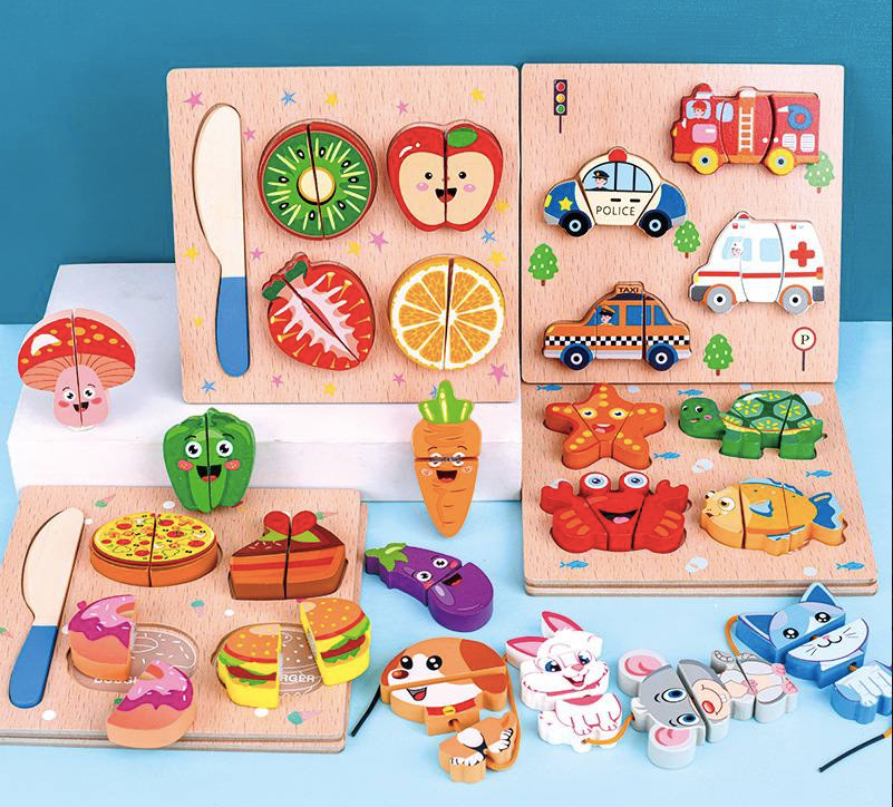 Wooden 4in1 Cutting and Threading Toy