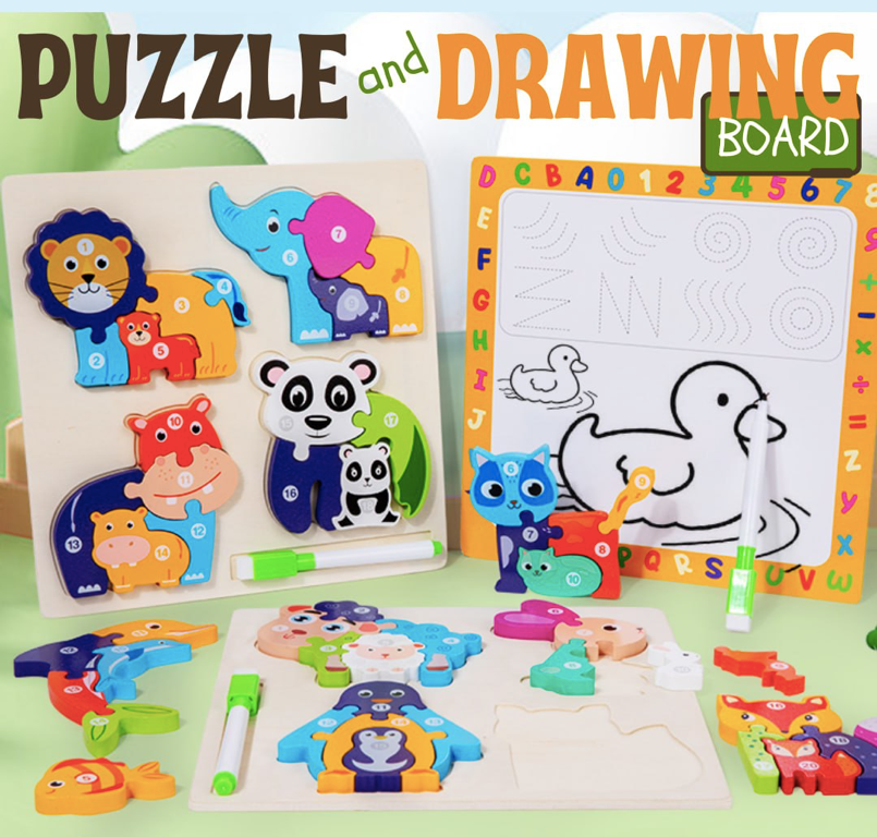 Wooden 2in1 Puzzle & Drawing Board