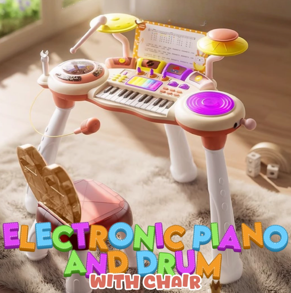 Electronic Piano and Drum with Chair