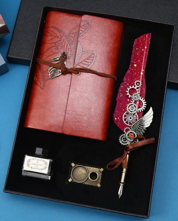 Vintage Writing Set Notebook Dip Pen & Travel Journal